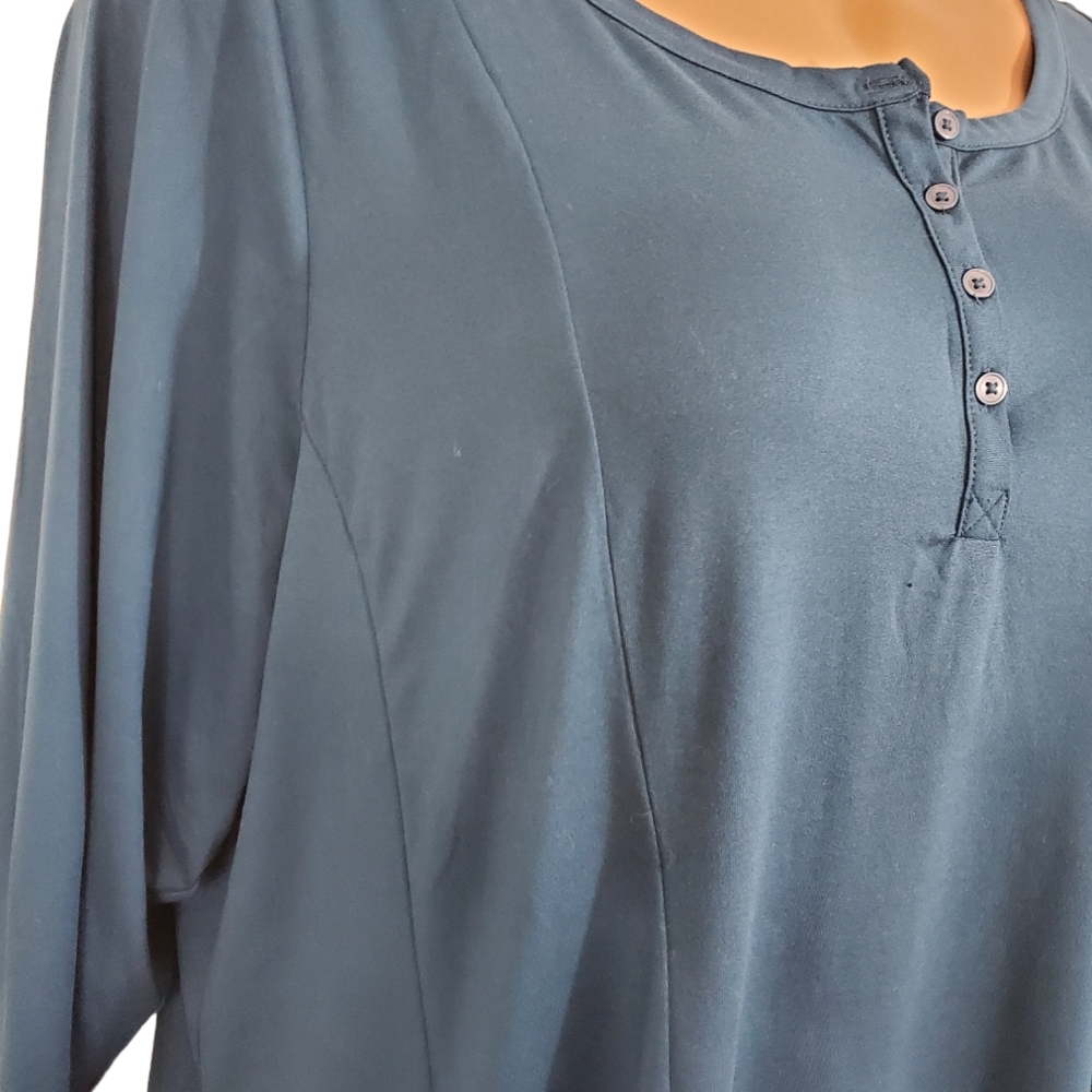 LANE BRYANT Women's Teal Button V-Neck 3/4 Sleeves Top Size 26/28 Casual - Picture 4 of 11